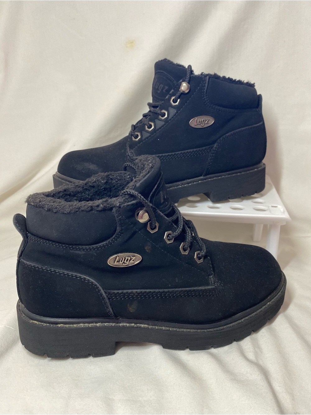 Lugz Flexstride Black Lace Up Ankle Bootie Memory Foam Faux Fur 6us suede #Y2K